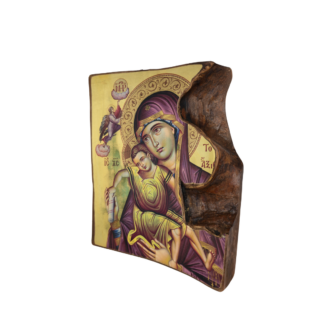 Virgin Mary holding Jesus Christian icon with golden background